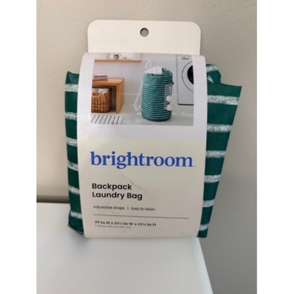 Brightroom Backpack Laundry Bag Unisex OS Green Striped NWT Adjustable Straps